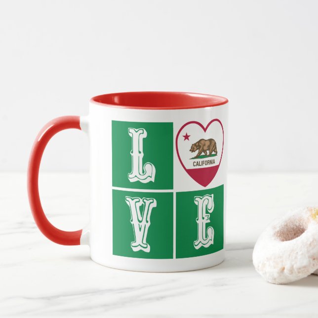 Love California Republic State Flag Heart Pride Mug (With Donut)
