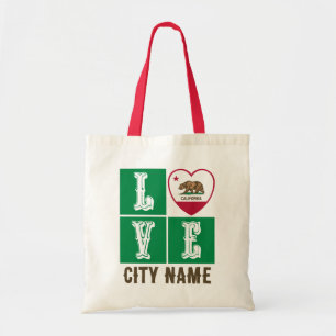 Love California State Flag Heart Your City Custom Tote Bag