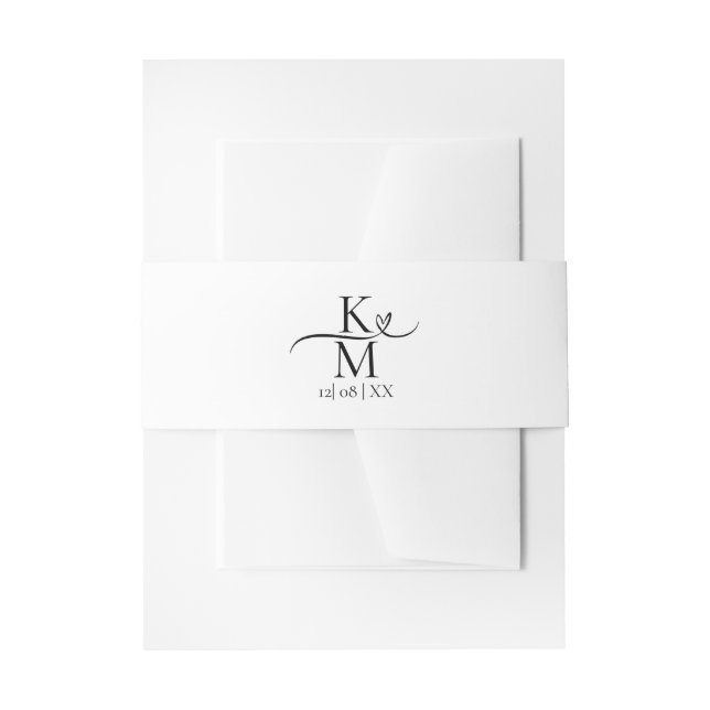 Love Calligraphy Initials Swash Black ID940 Invitation Belly Band (Front Example)
