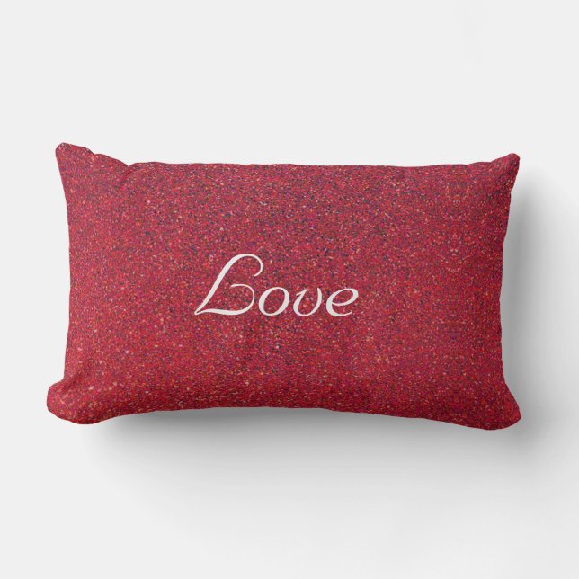 Love calligraphy on glittering red lumbar cushion (Front)