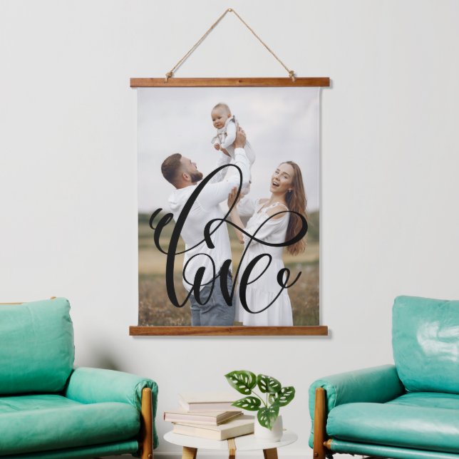 LOVE Calligraphy Script Family Photo Stylish Hanging Tapestry (Living Room)