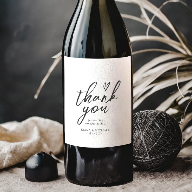 Love Calligraphy Thank You Floral Black B&W ID940 Wine Label (Creator Uploaded)