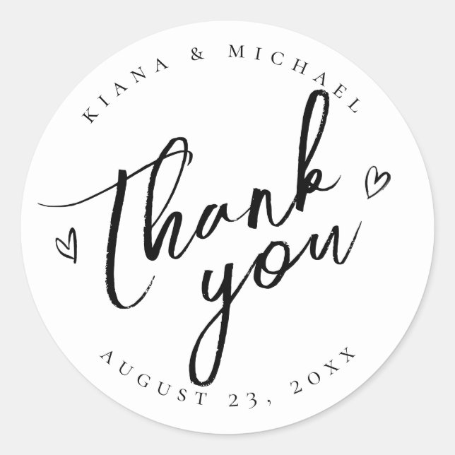 Love Calligraphy Thank You Hearts Black ID940 Classic Round Sticker (Front)