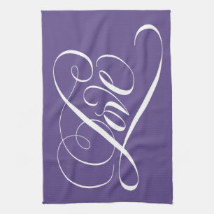 LOVE Calligraphy Valentine Purple Lettering Tea Towel