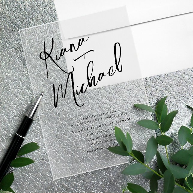 Love Calligraphy Wedding B&W Transparent ID940 Acrylic Invitations (Creator Uploaded)