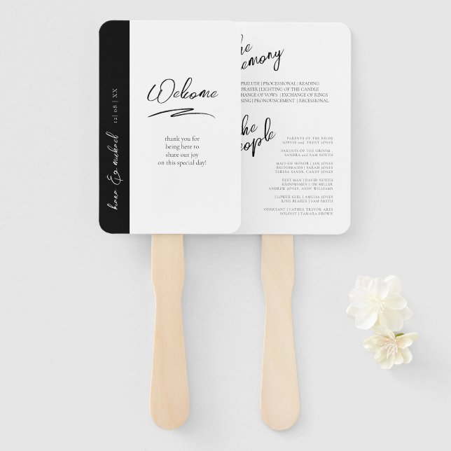 Love Calligraphy Wedding Ceremony B&W ID940 Hand Fan (Front and Back)