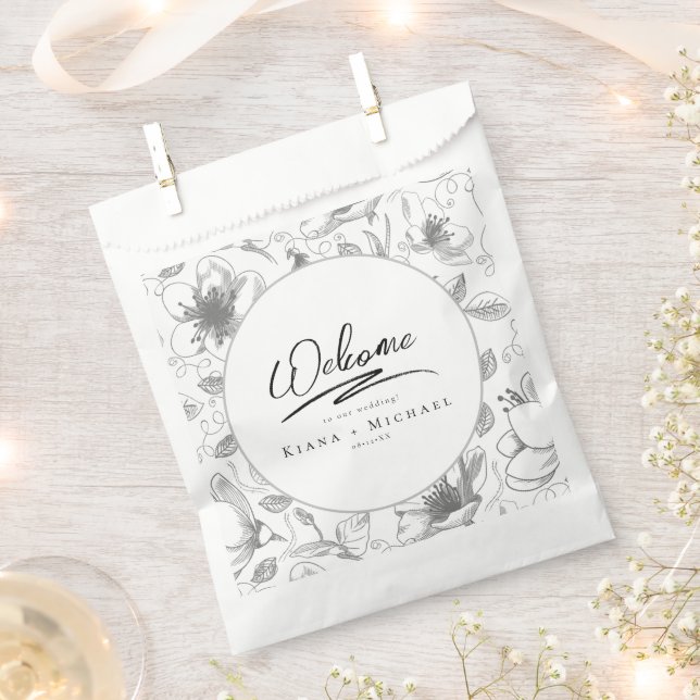 Love Calligraphy Wedding Floral Pattern Blk ID940 Favour Bags (Clipped)