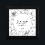 Love Calligraphy Wedding Floral Pattern Blk ID940 Gift Box<br><div class="desc">Elegant handwritten script text and brush stroke accents are used to create the pieces of this beautiful, modern wedding suite. The coordinating keepsake box for any wedding party member shown here for a bridesmaid in black on white, also features a hand drawn floral pattern for an eye-catching background. Easily add...</div>