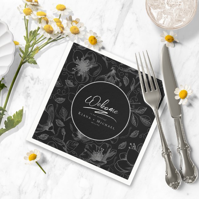 Love Calligraphy Wedding Floral Pattern Wht ID940 Napkin (Creator Uploaded)