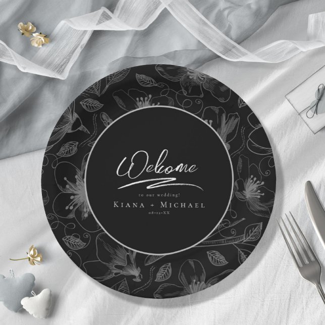 Love Calligraphy Wedding Floral Pattern Wht ID940 Paper Plate (Creator Uploaded)