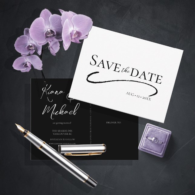 Love Calligraphy Wedding Save the Date B&W ID940 Announcement Postcard (Creator Uploaded)