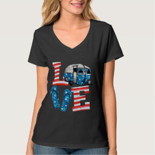 Love Camping American Flag Flip Flop America Campi T-Shirt