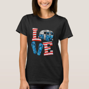 Love Camping American Flag Flip Flop America Campi T-Shirt