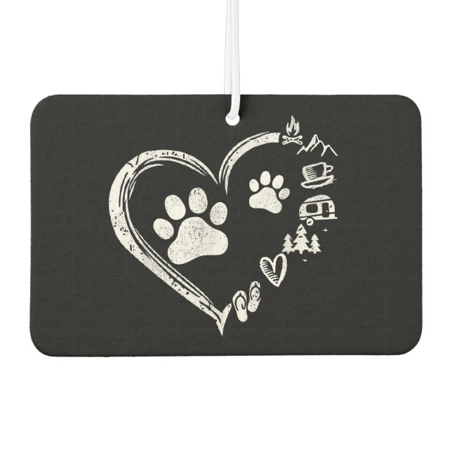 Love Camping Dog Paw Print Heart Flip Flops Coffee Car Air Freshener (Front)