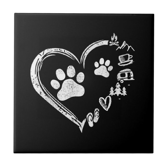 Love Camping Dog Paw Print Heart Flip Flops Coffee Tile (Front)