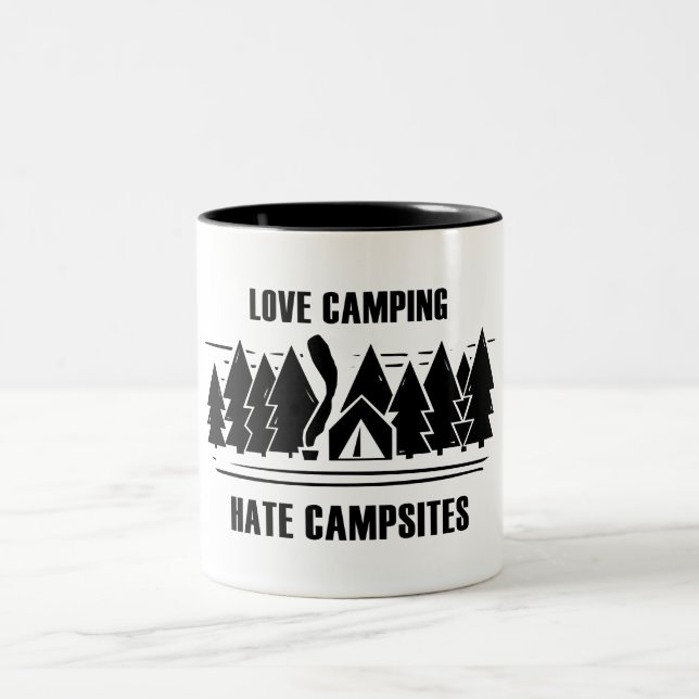 Love Camping, Hate Campsites Two-Tone Coffee Mug (Center)