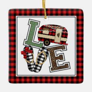 Love Camping Modern Christmas Camper Flip Flops Ceramic Ornament