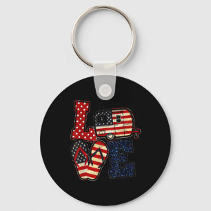 Love Camping Usa Flag 4th Of July Flip Flop Camper Key Ring