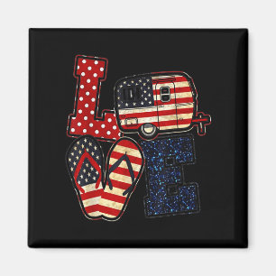 Love Camping Usa Flag 4th Of July Flip Flop Camper Magnet