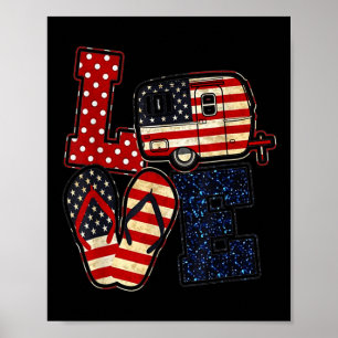 Love Camping Usa Flag 4th Of July Flip Flop Camper Poster