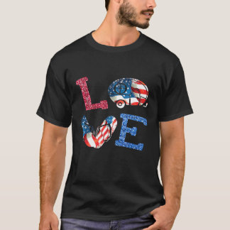 Love Camping Usa Flag 4th Of July Flip Flop Camper T-Shirt