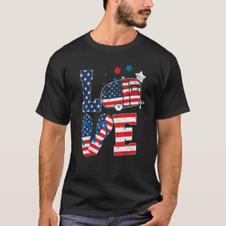 Love Camping Usa Flag 4th Of July Flip Flop Camper T-Shirt