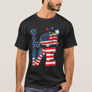Love Camping USA Flag 4th Of July Flip Flop Camper T-Shirt