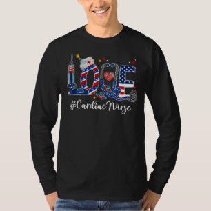 Love Cardiac Nurse Stethoscope Usa Flag 4th Of Jul T-Shirt