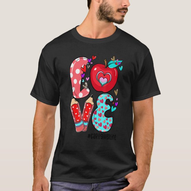 LOVE Caregiver Life Leopard Heart Valentine's Day  T-Shirt (Front)