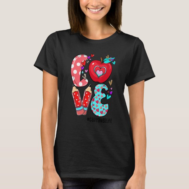 LOVE Caregiver Life Leopard Heart Valentine's Day  T-Shirt (Front)