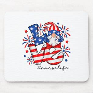 Love Caregiver Life Nurse Gnome American Flag 4th  Mouse Mat