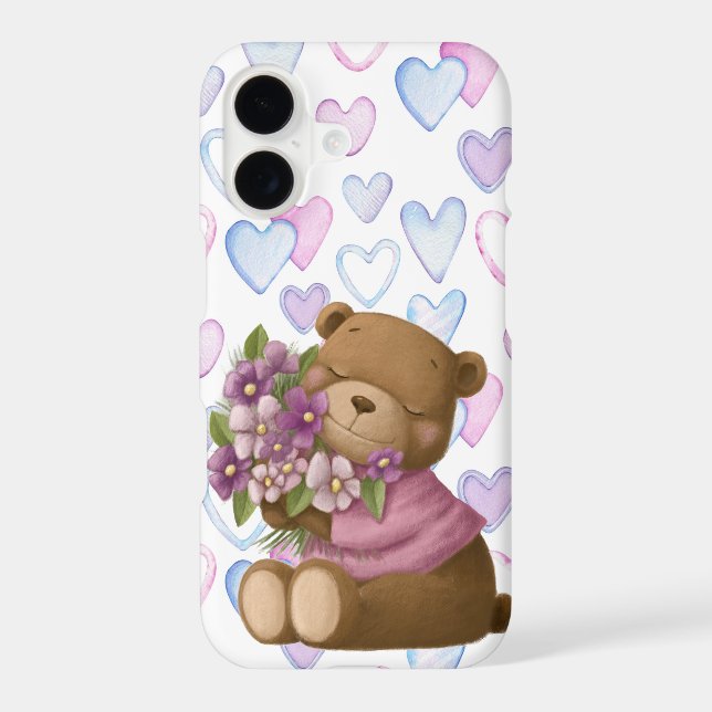 Love Cartoon  Bear Bouquet Flowers  iPhone Case (Back)