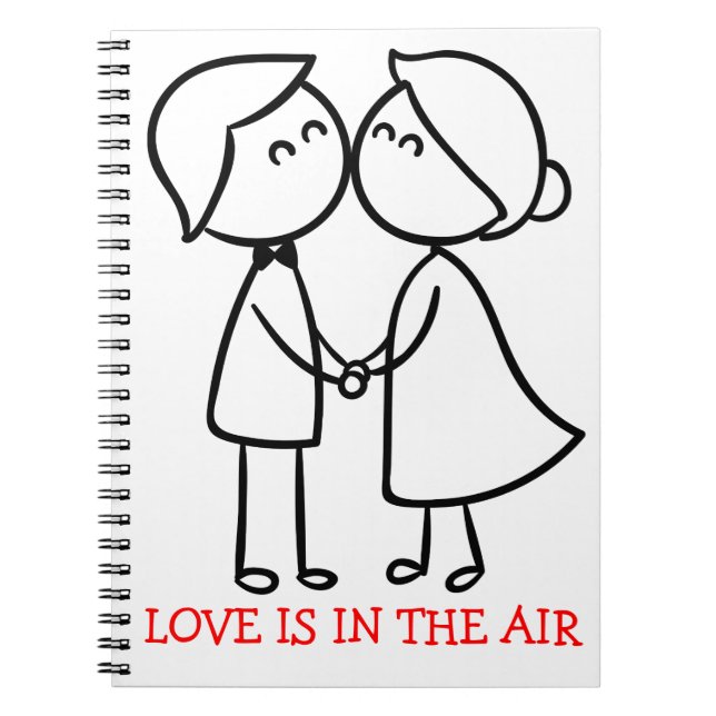 Love Cartoon Black White Kissing Couple - Wedding Notebook (Front)
