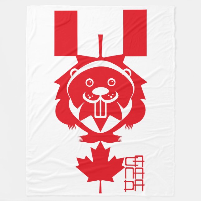 LOVE Castor/ Maple Flag Canada by Masanser Fleece Blanket (Front)