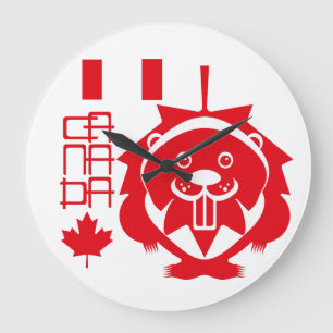 LOVE Castor/ Maple Flag Canada by Masanser Large Clock
