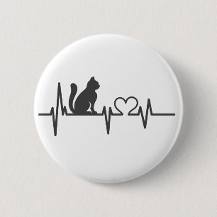 Love cat cardiogram - Choose background color 6 Cm Round Badge