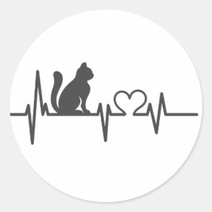 Love cat cardiogram - Choose background colour Classic Round Sticker