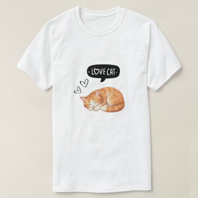 Love Cat Cute Sleeping Kitten Illustration T-Shirt (Design Front)
