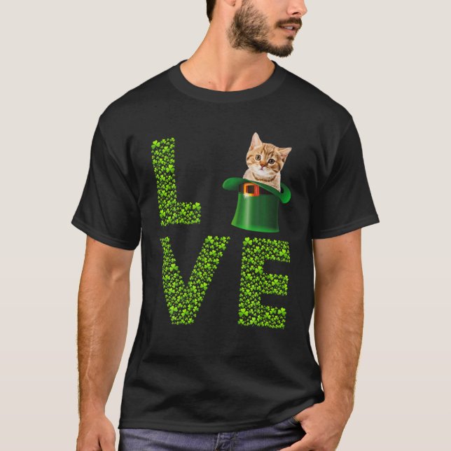 Love Cat Leprechaun Lover Irish Shamrock St Patric T-Shirt (Front)