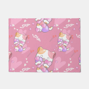 Love Cat Pattern Colourful Pets Animals Doormat