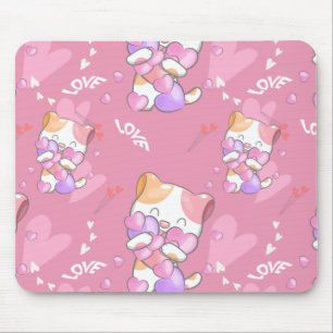 Love Cat Pattern Colourful Pets Animals Mouse Mat