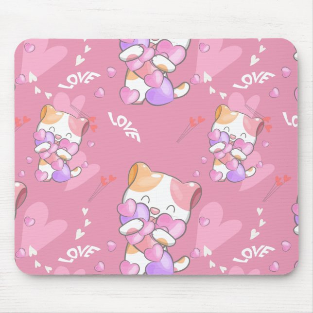 Love Cat Pattern Colourful Pets Animals Mouse Mat (Front)