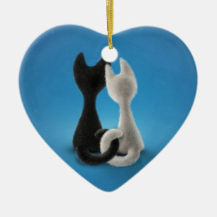 Love Cats Black and White Ceramic Tree Decoration