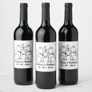 Love Cats Black White Wedding Bridal Shower Wine Label