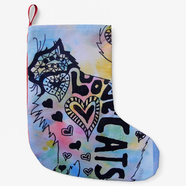 Love Cats Merry Colouful cat Christmas Stocking (Front)
