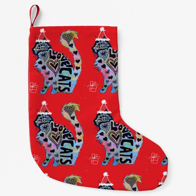 Love Cats Merry Red cat Christmas Stocking (Front)