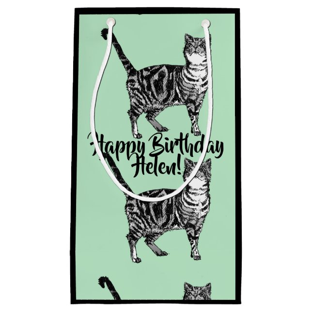 Love Cats Mint Tabby Cat animal pet Gift Bag (Front)