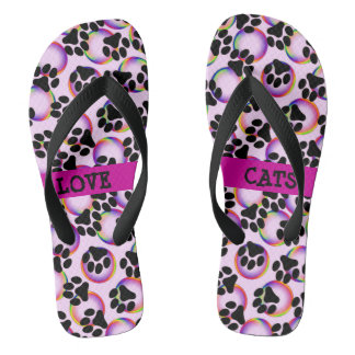 Love Cats Paw Print Flip Flops