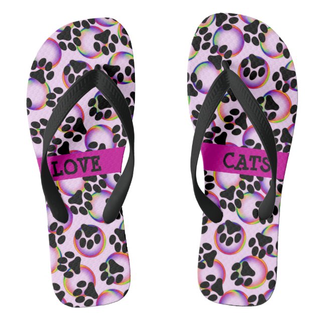 Love Cats Paw Print Flip Flops (Footbed)