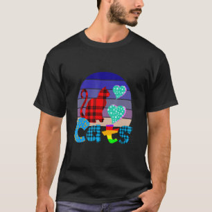 Love Cats Quirky Colourful Sunset Plaid Design T-Shirt